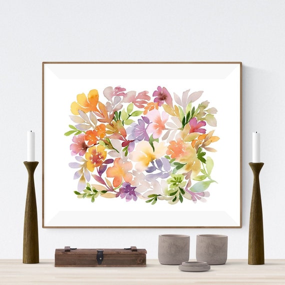 Loose Floral Painting, Boho Art Print, Eclectic Wall Art