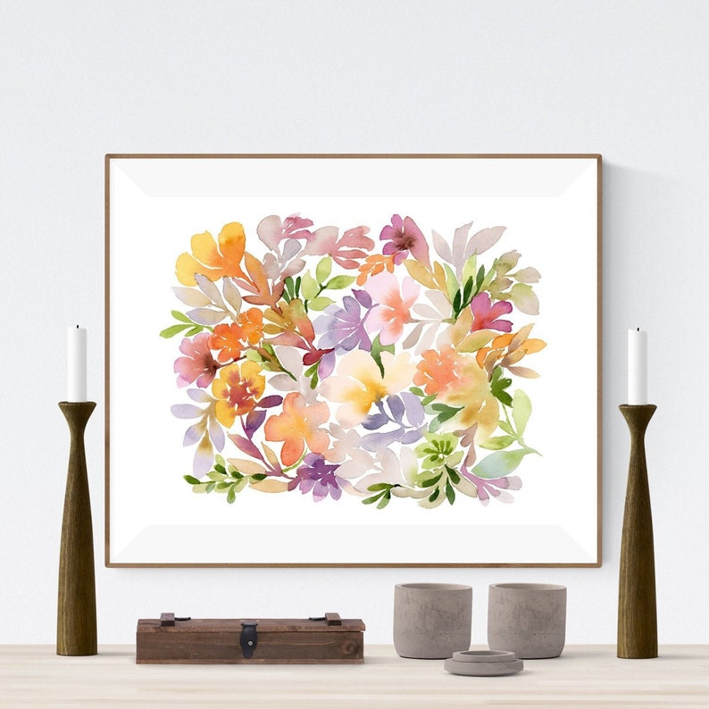 Lös blommålning, bohemiskt konsttryck, eklektisk väggkonst bild 1