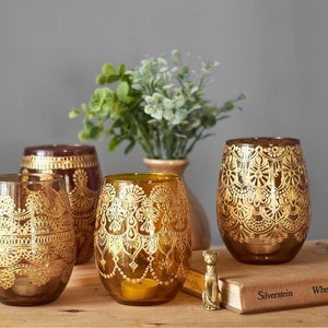 Henna Apothecary Jars Farmhouse Table Votive Candle Holder Housewarming Gift Hippie Decor Shabby Chic Decor Bedside Table Tealight Holder image 2