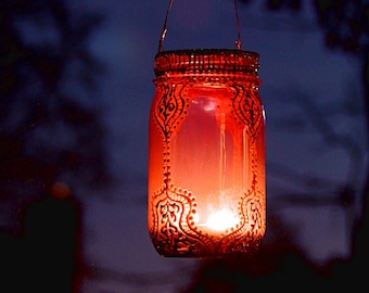 Bohemian Decor Garden Mason Jar Lights Hippie Decor Candle Lantern Boho Decor Henna Hanging Lantern Votive Candle Holder Tealight Holder