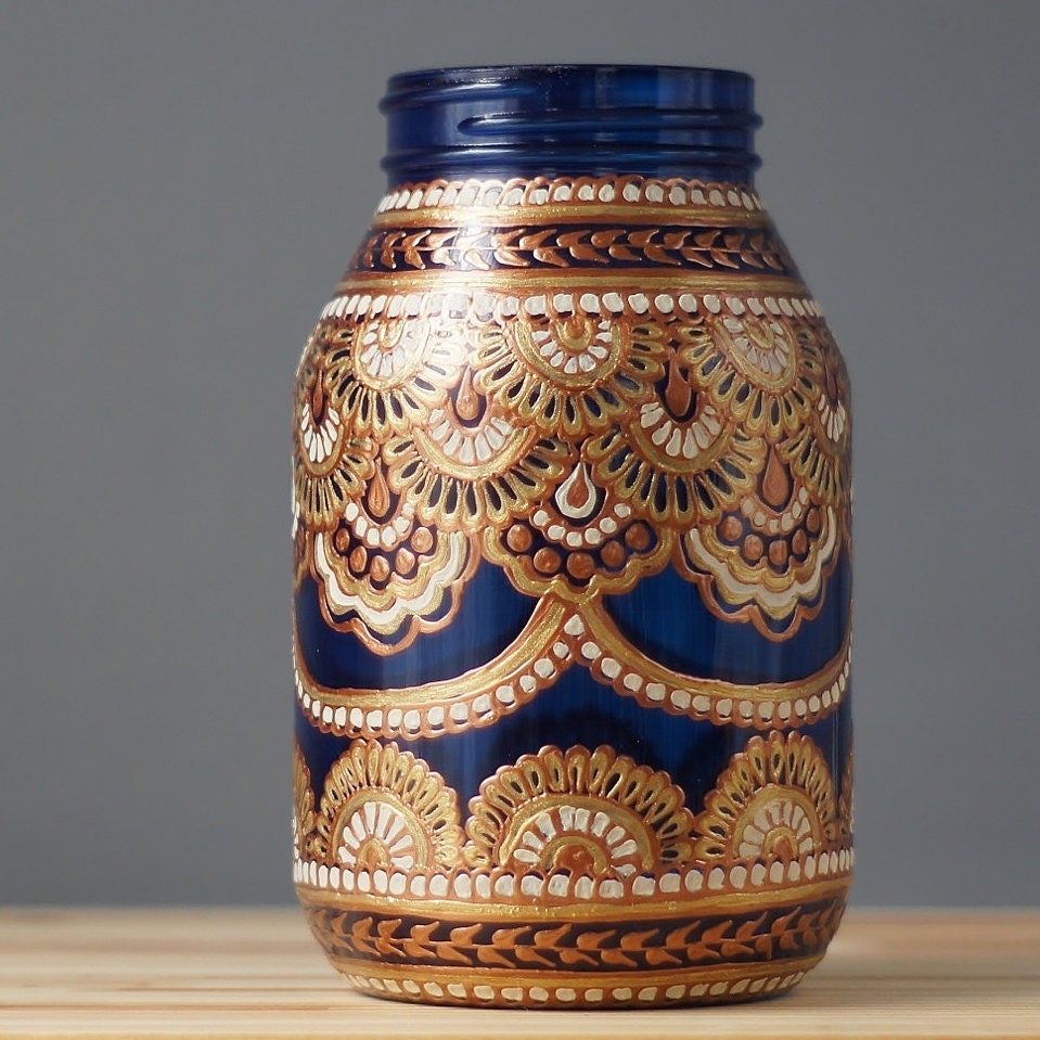 Mason Jar Decor Three Bohemian Style Mason Jars Cobalt Blue Etsy