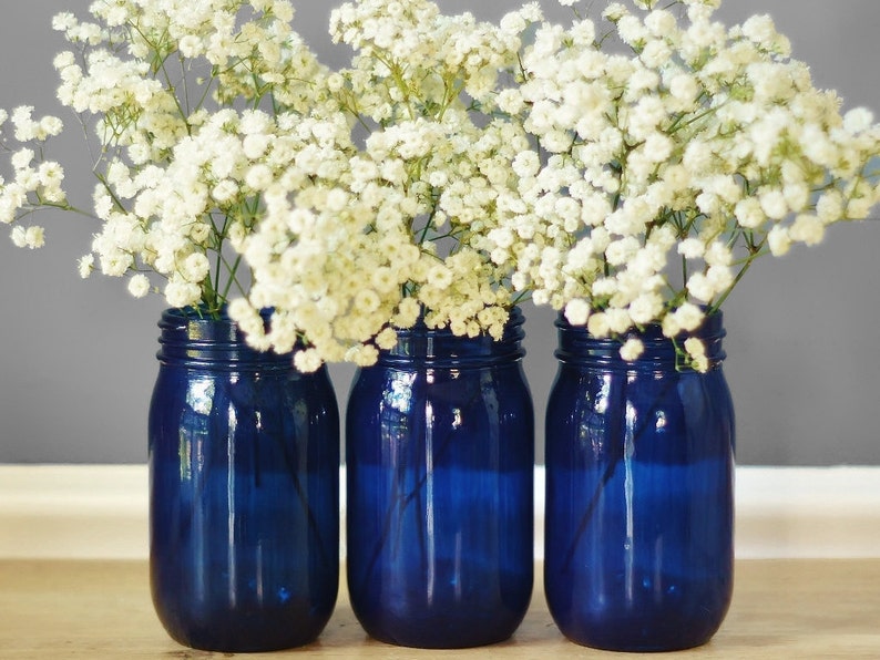 Mason Jar Centerpieces Apothekergläser Boho Hochzeit Centerpiece Kobalt Blau Glas Vase Mason Jar Decor Bud Vase Best Selling Items Stash Jar Bild 5