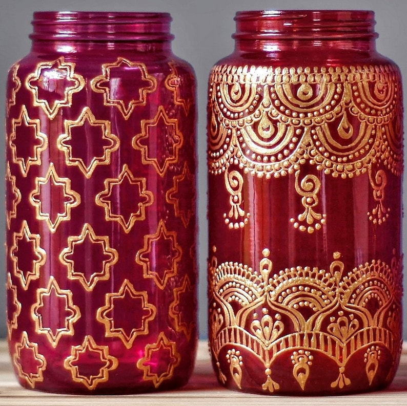 Henna Mason Jar Lykta, Boho Bröllopsdekoration, Personlig bild 2