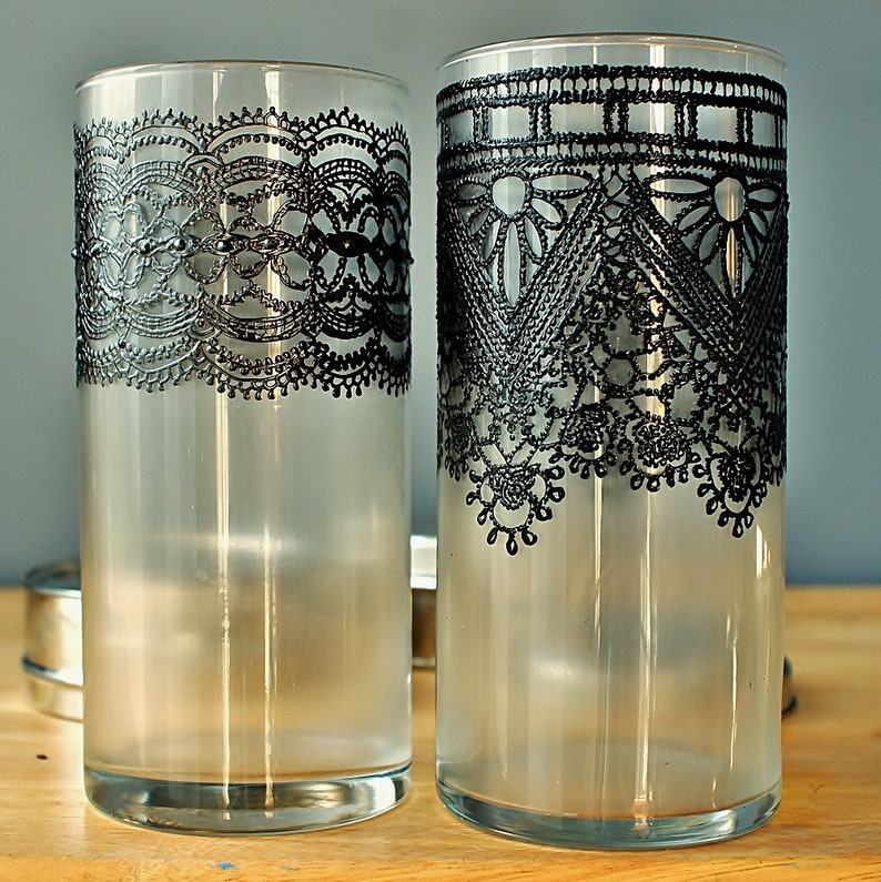 Black and White Tall Frosted Glass Vase with Romantic Black Etsy