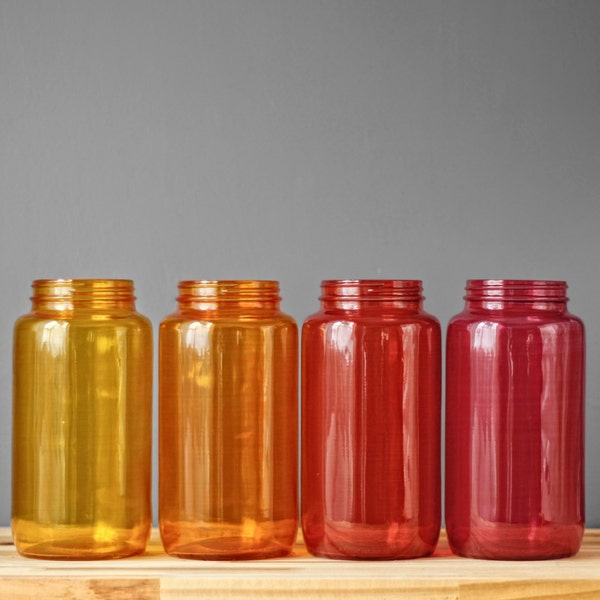 Painted Mason Jar Bathroom Set, Tinted Glass Jars with Lids, Orange Glass Vase and Red Glass Vase