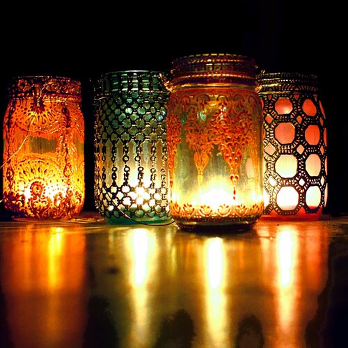 Gypsy Mason Jar Lights Boho Decor Hanging Lantern Moroccan Lantern Personalized Gift Bedside Table Candle Lantern Tea Light Holder