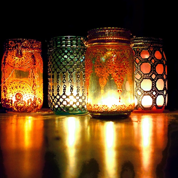 Gypsy Mason Jar Lights Boho Decor Hanging Lantern Moroccan Lantern Personalized Gift Bedside Table Candle Lantern Tea Light Holder