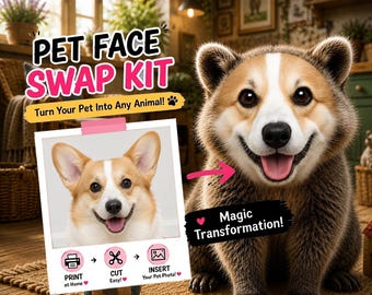 Lustige Katze und Hund Photo Prop Printables | DIY Papiermaske Gesichtsausschnitt Vorlage | Digitale Haustierkleidung Alternative | 5er Paket PDF