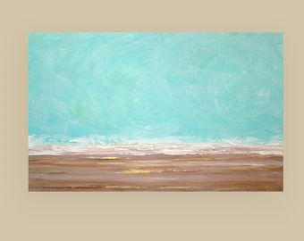 Art Abstract Painting,Acrylic Art,Fine Art Painting,Beach,Acrylic on Canvas by Ora Birenbaum, Seaside Escape 30X48X1.5"