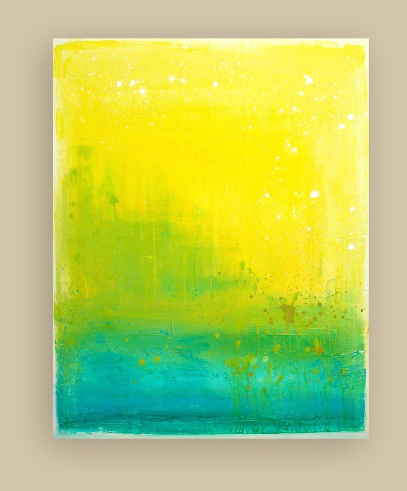 Large Painting Abstract Yellow and Turquoise Original Etsy