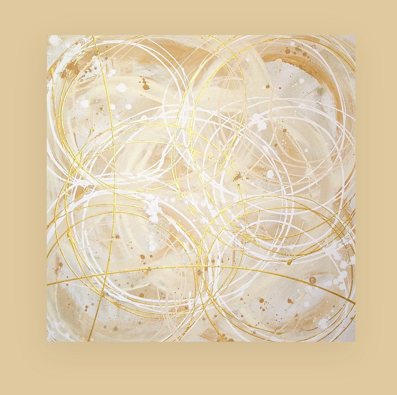 Art and Collectibles, Art, Painting,Abstract,Acrylic,Canvas Art, Gold Original Painting by Ora Birenbaum Titled: Soft Golds 36x36x1.5 image 2