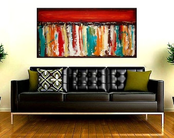 Acrylic Paintings, Art, Abstract, Modern, Canvas, Large Original Acrylic Abstract Painting by Ora Birenbaum Titled: On Holiday 24x48x1.5"