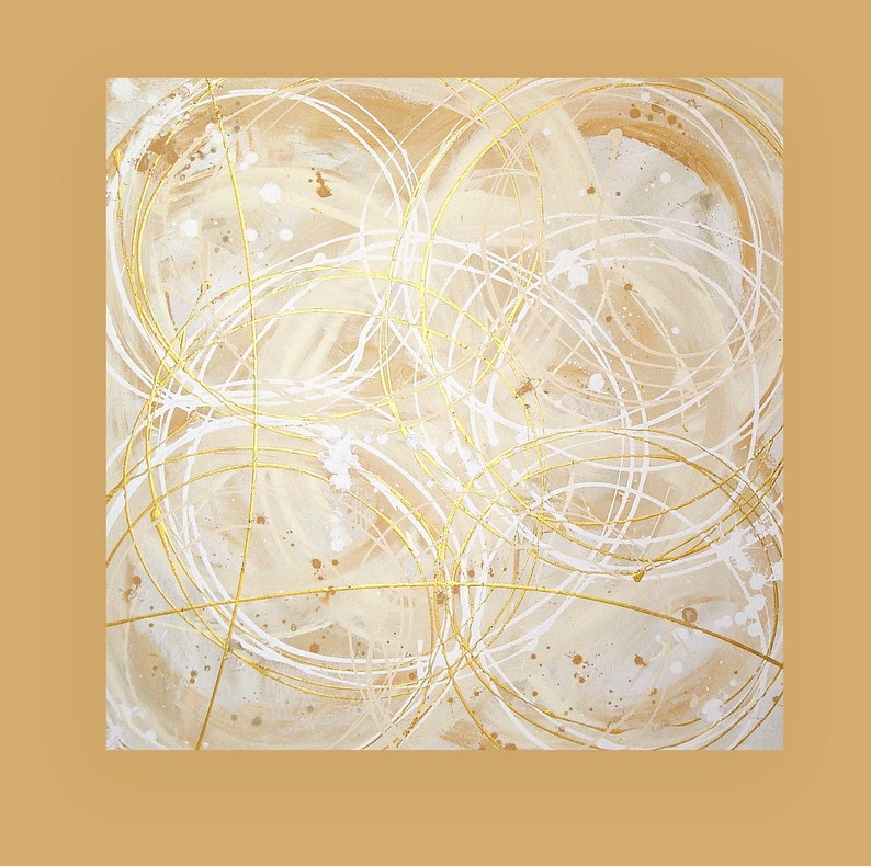 Art and Collectibles, Art, Painting,Abstract,Acrylic,Canvas Art, Gold Original Painting by Ora Birenbaum Titled: Soft Golds 36x36x1.5 image 5