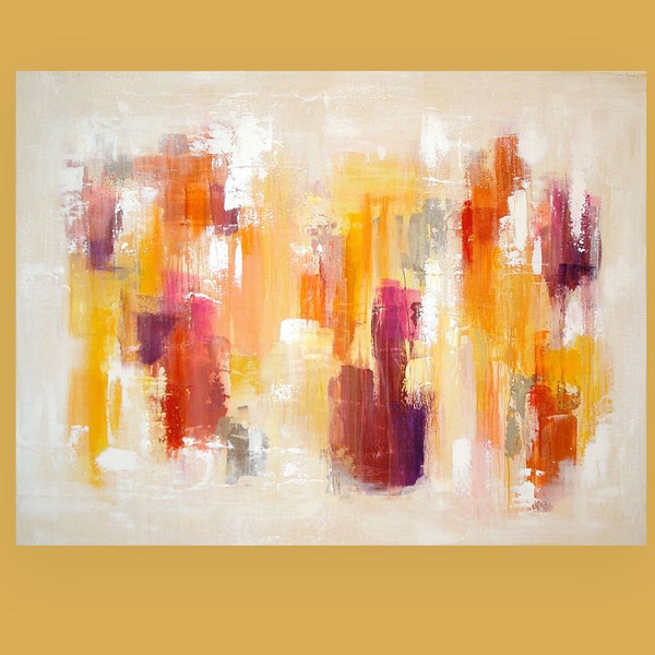 Abstract Paintings - Modern Art, Acrylic, Original Abstract on Canvas by Ora Birenbaum 36x48x1.5" Titled: Warmth of the Sun