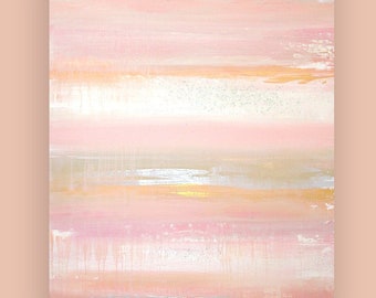 Acrylic Paintings, Blush, Gold, Silver Large Original Abstract Acrylic Painting on Canvas by Ora Birenbaum Title: Hush 30x40x1.5"
