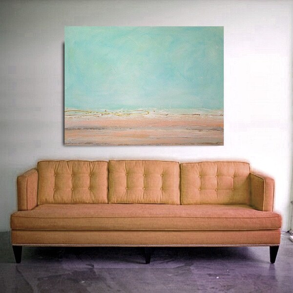 Acrylic Painting Fine Art on Canvas Abstract Ocean Shabby Chic Titled: Cottage Life 36x48x1.5" by Ora Birenbaum
