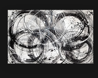 Abstract Painting,Painting,Art,Canvas Art,Acrylic Painting,Original Paintings By Ora Birenbaum White Noise 6 30x48x1.5"