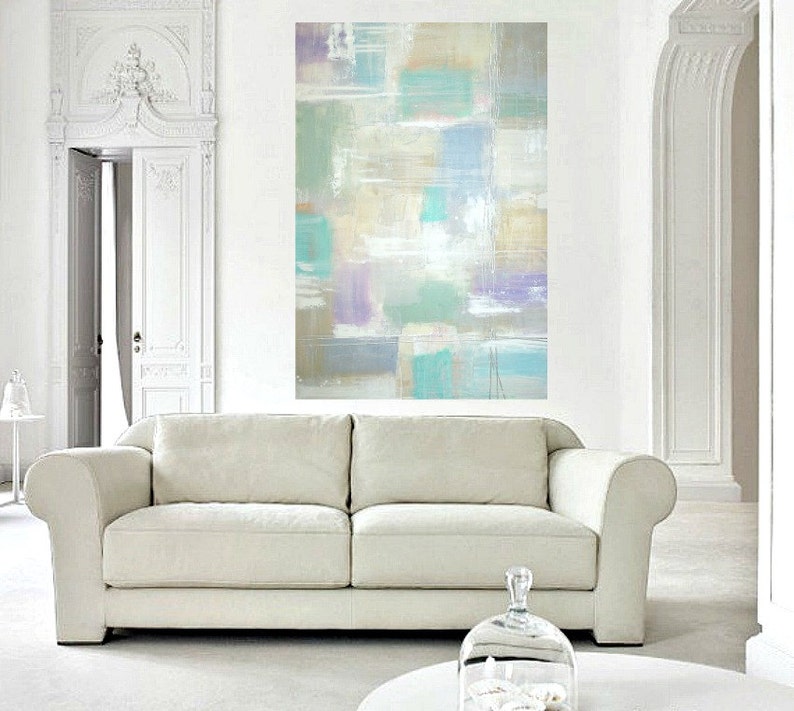 Art Acrylic Abstract Original,Art and Collectibles Pastel Painting Acrylics on Gallery Canvas Titled: Rainy Days 40x60x2 by Ora Birenbaum image 4