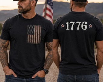 1776 Patriotic T-Shirt for Men, Vintage American Flag Tee, Fourth of July Shirt