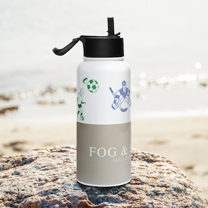 Water Bottle: Marina Khaki, Glossy Finish - Foldable Straw Lid 32oz