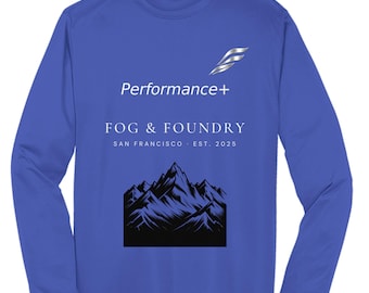 Maglietta a maniche lunghe performante con stampa della costa nebbiosa delle montagne — Idee regalo per la festa del papà / Fog & Foundry