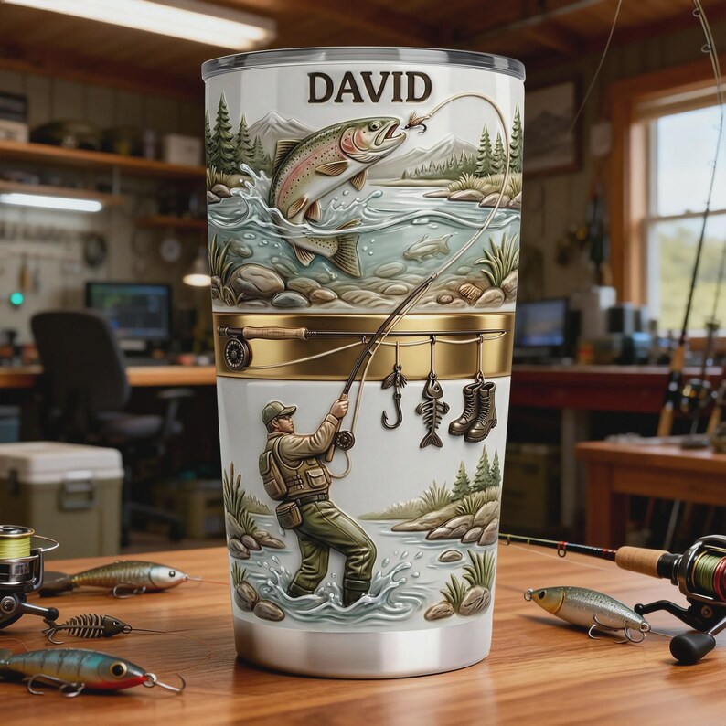 Custom Fishing Tumbler 20oz Personalized Fisherman Gift for Him Outdoor ...