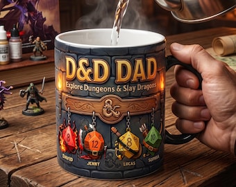 Personalized D&D Dad Mug, Custom Dungeons and Dragons Heat Sensitive Coffee Cup, Gamer Father Gift, Magic Color Changing Mug