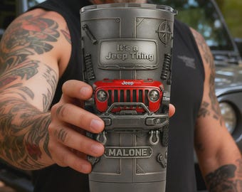 Gepersonaliseerde Jeep Thing Tumbler, Robuuste Off-Road Vehicle Travel Tumbler, Custom Red Jeep Cup voor mannen, uniek cadeau-idee voor autoliefhebbers
