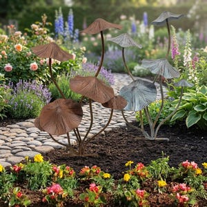 Rustic Mushroom Metal Garden Stake, Weatherproof Iron Art, Fairy Tale Outdoor Decor for Flower Beds & Pots