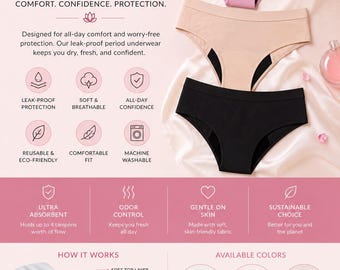 Ropa interior femenina de algodón a prueba de fugas, paquete de 3: bragas protectoras de alta absorción, transpirables y reutilizables.