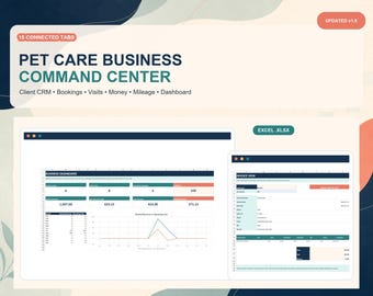 Pet Sitting Business Excel Tracker for Clients, Bookings, Payments, Mileage and Invoices