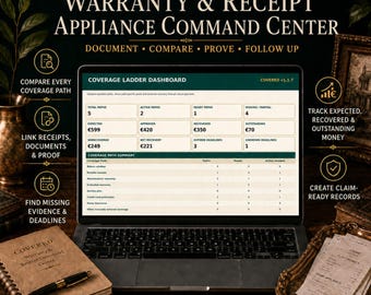 Warranty and Receipt Tracker | Appliance Command Center (Digital Download)
