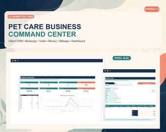 Pet Sitting Business Excel Tracker for Clients, Bookings, Payments, Mileage and Invoices