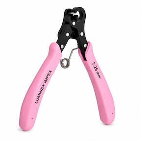 May include: A pair of black metal pliers with light pink handles, featuring a spring mechanism between the grips. The text LUMINEX IMPEX is printed on one handle, and 2.25 mm is printed on the other handle, indicating the tool's specific size.