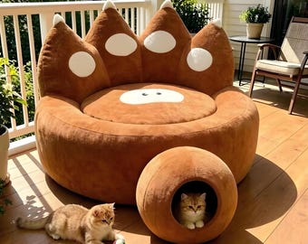 Sofá personalizado para compartir entre humanos y gatos, sofá cueva 2 en 1 para gatos, muebles modernos y aptos para mascotas, asiento acogedor para el suelo del salón, regalo para dueños de gatos