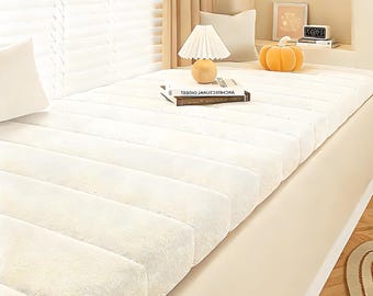 Custom Teddy Velvet Bay Window Seat Cushion, Removable Non‑Slip Waterproof Bench Pad with High Density Foam for Bedroom Nook Small Space