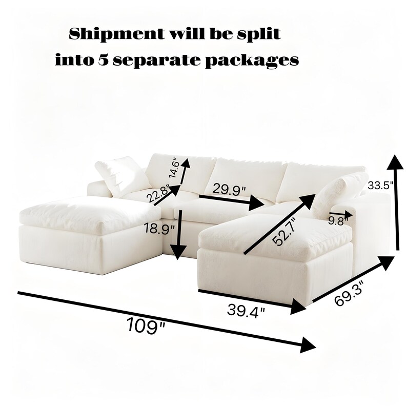 Boneless Cloud Modular Sectional Sofa, Beige Teddy Boucle Fleece U Shaped Floor Couch, Pet Friendly Deep Seat Luxury Living Room Couch imagem 8