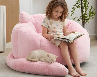 Pink Cat Bean Bag Chair, 2-in-1 Design Floor Seat for Kids & Adults, Mother's Day Gift