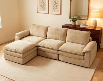 119" Chenille L Shaped Sectional Sofa, Modular Deep Seat Cloud Couch with Chaise Living Room