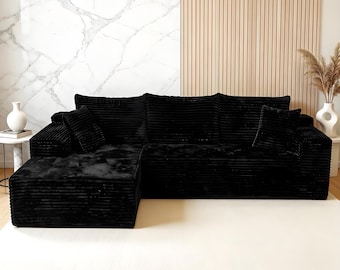 108" Oversized Corduroy Boneless L-Shaped Sectional Sofa, Modular Floor Couch for Living Room
