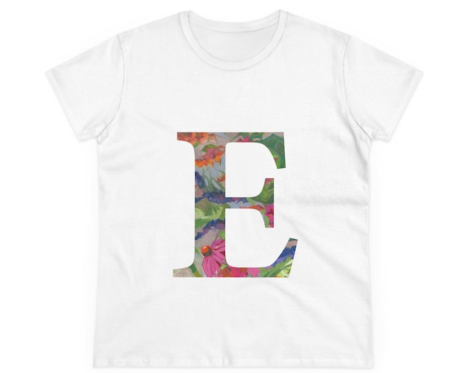 Floral Monogram Women's Tee, Cute Casual Shirt, Personalized Gift, Spring Fashion, Birthday Gift, Everyday Wear