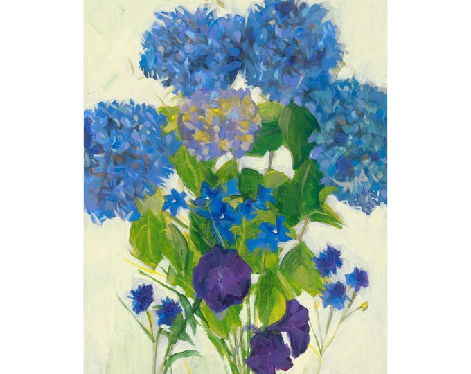 Floral Satin Posters - Elegant Wall Art, Home Decor, Gift for Nature Lovers, Blue Hydrangeas, Botanical Prints