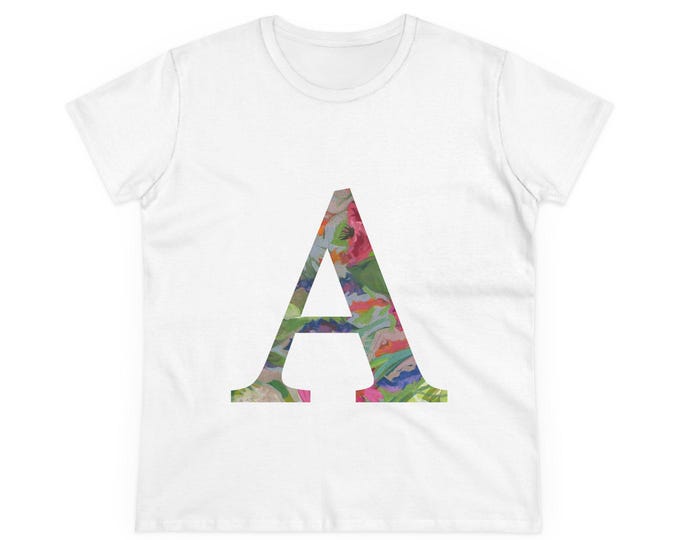 Colorful Monogram Women's Cotton Tee, Letter A Graphic Shirt, Personalized Gift, Summer Top, Casual Wear, Birthday Gift