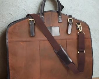 Bolsa portatrajes de piel de primera calidad – Bolsa de viaje vintage para prendas de vestir con correa para el hombro