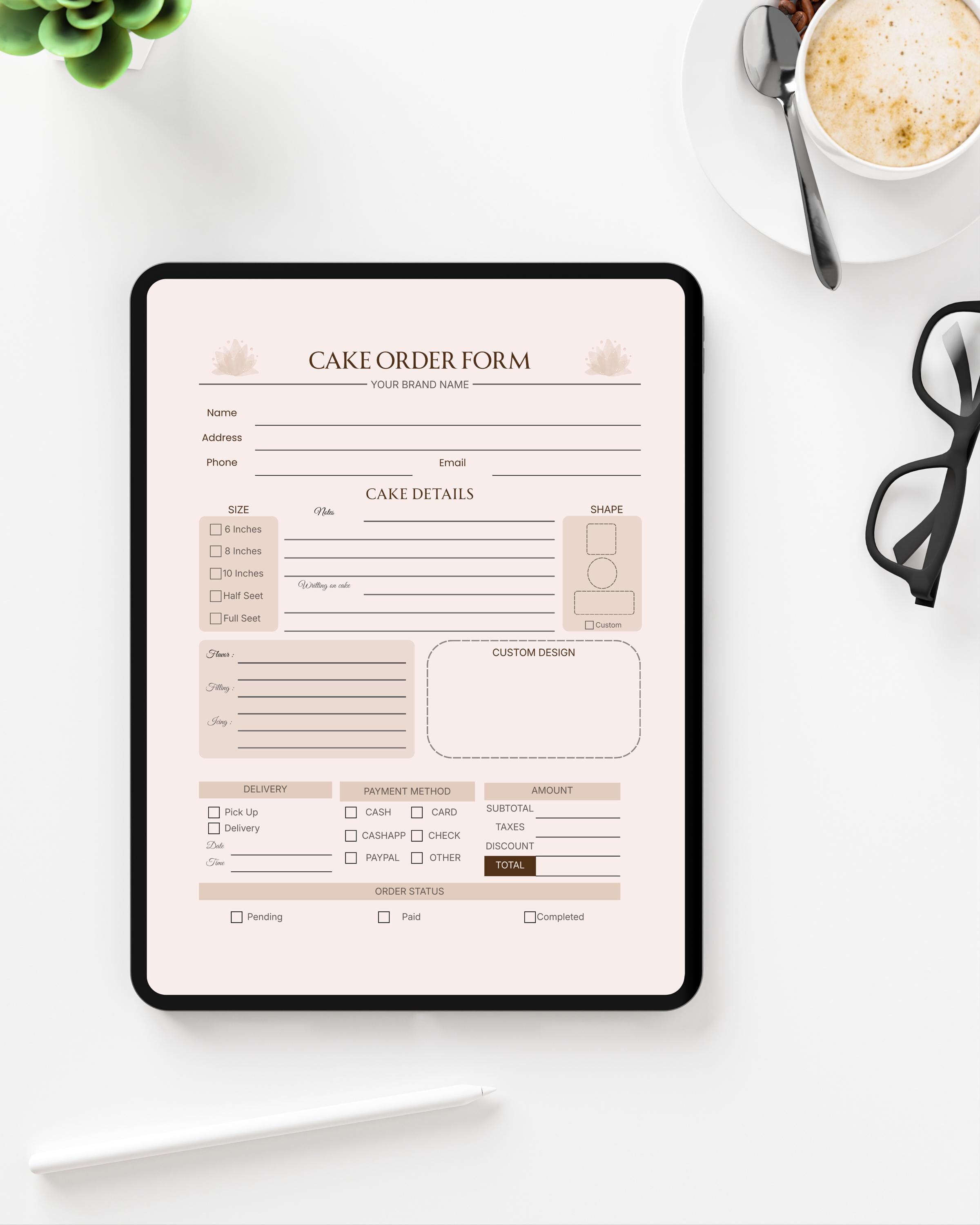 Editable Cake Order Form Template Canva, Bakery Business Sheet (PDF ...