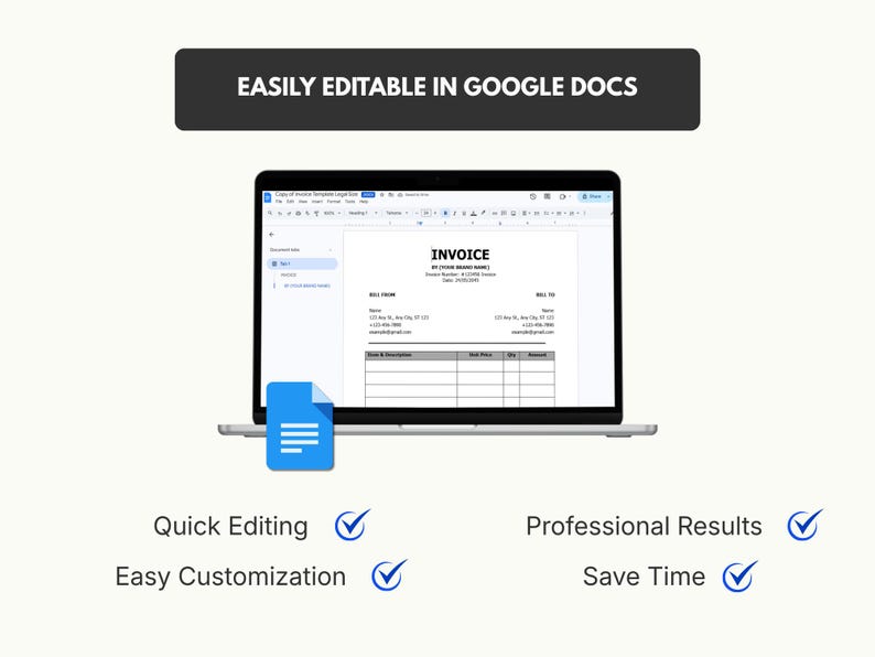Editable Invoice Template, Canva, Google Docs, MS Word, Small Business ...
