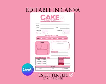 Editable Cake Order Form Canva Template Bakery Invoice Printable Custom ...