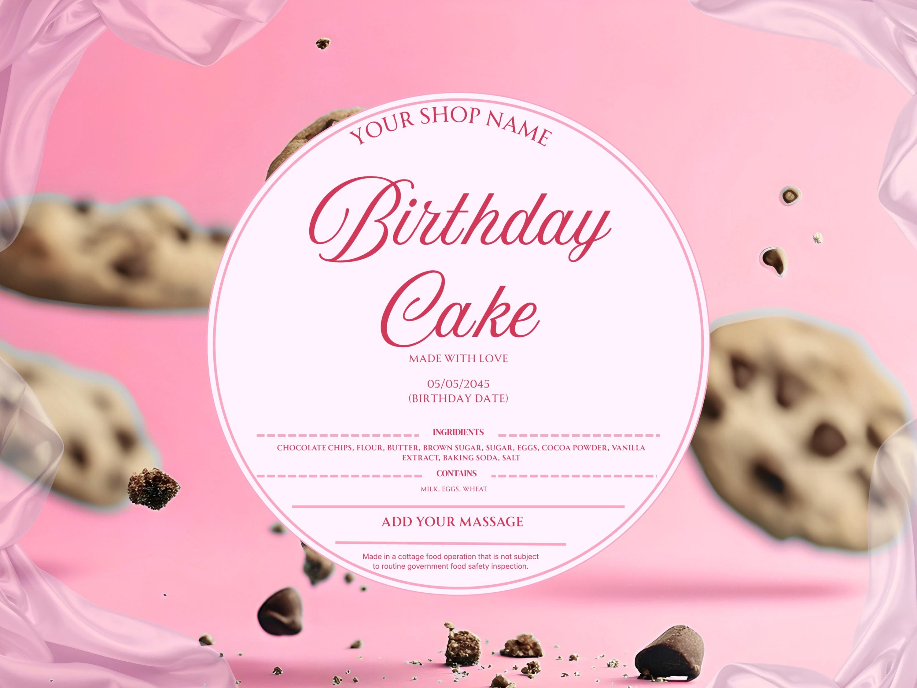 Editable Birthday Cake Label Template, Pink Bakery Sticker (2x2), Canva ...