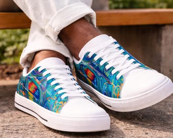 Men's Abstract Galaxy Print Sneakers | Colorful Low Top Shoes (Gift for Him)