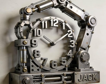 Custom Name Robotic Arm Wall Clock Industrial Steampunk Acrylic Art Decor Unique Gift for Engineer Tech Enthusiast Mechanical Office Decor